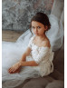 Ivory Lace Tulle Peplum Flower Girl Dress With Nude Lining